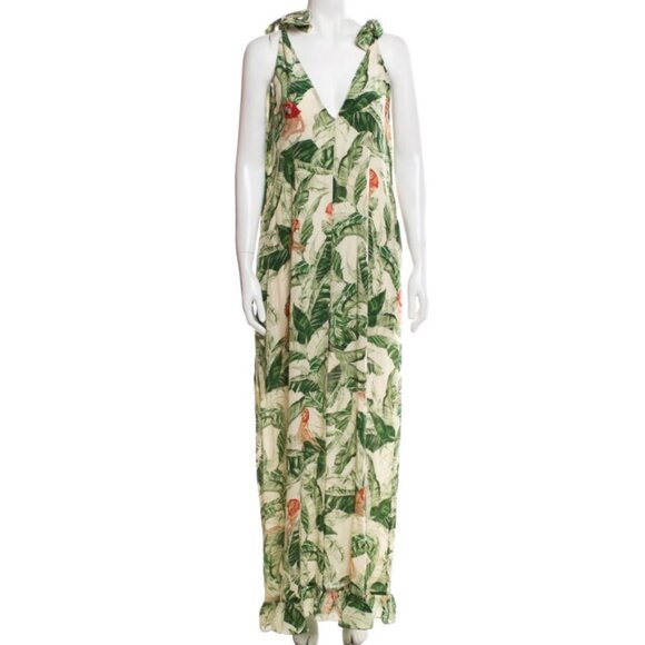 Adriana Degreas x Cult Gaia Tropical Print Crepe Maxi Dress in Green Medium - Picture 4 of 9